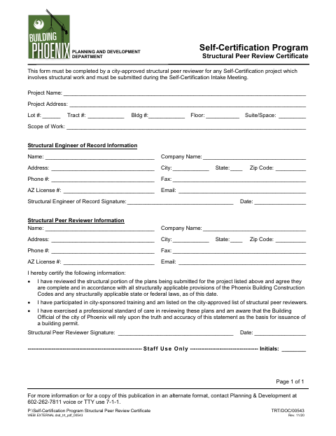 First page of the Structural Peer Review Certificate
