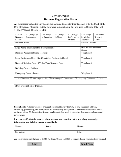 First page of the Business Registration Form