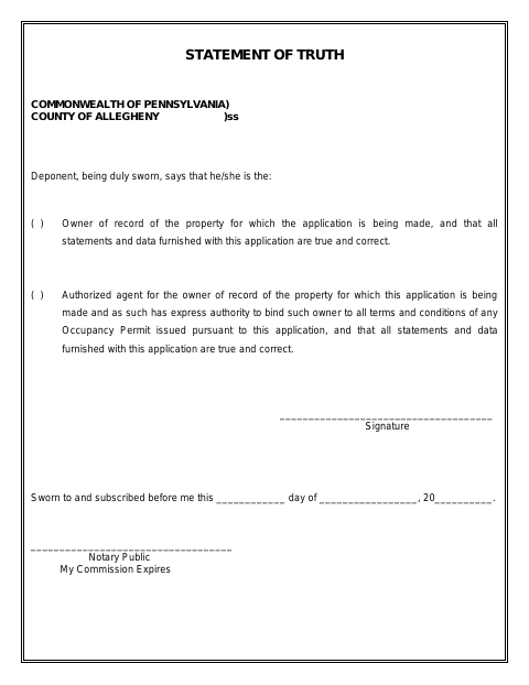 First page of the Zoning Hearing Statement of Truth
