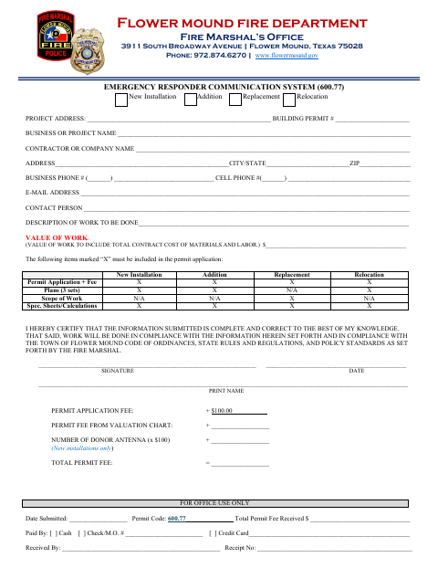 First page of the Emergency Responder Communication System Application