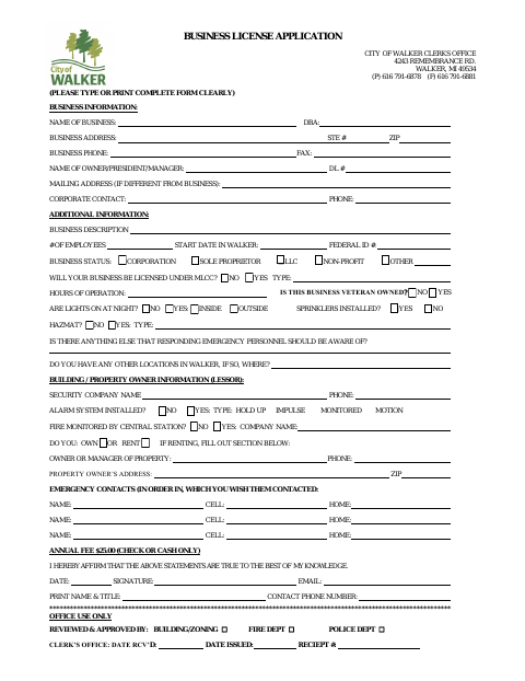 First page of the Business License Application