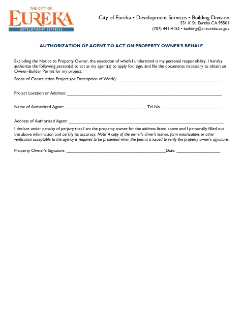 First page of the Authorized Agent Release Form