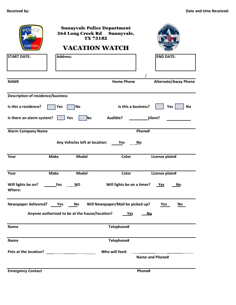 First page of the Vacation Watch
