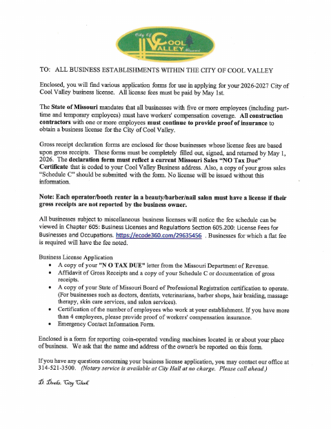 First page of the Business License Application and Gross Receipts Declaration