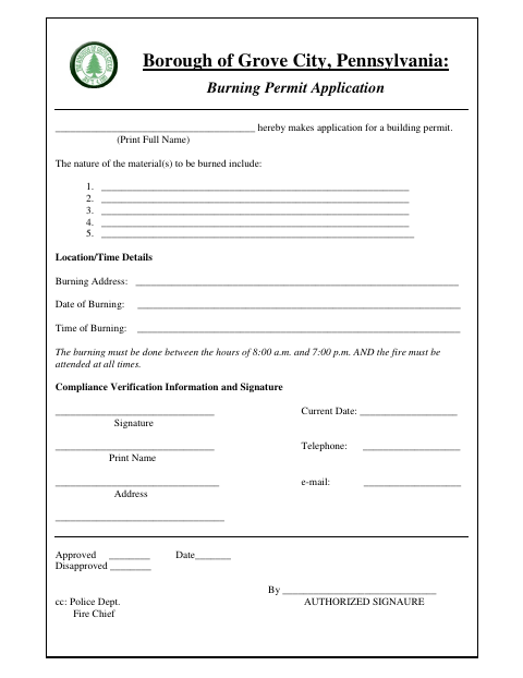 First page of the Burning Permit Application