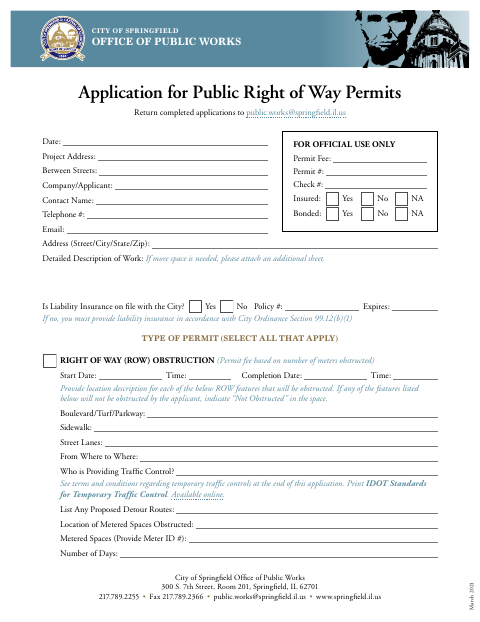 First page of the Application for Public Right of Way Permits