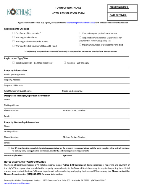 First page of the Hotel Registration Form