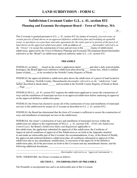 First page of the Subdivision Covenant