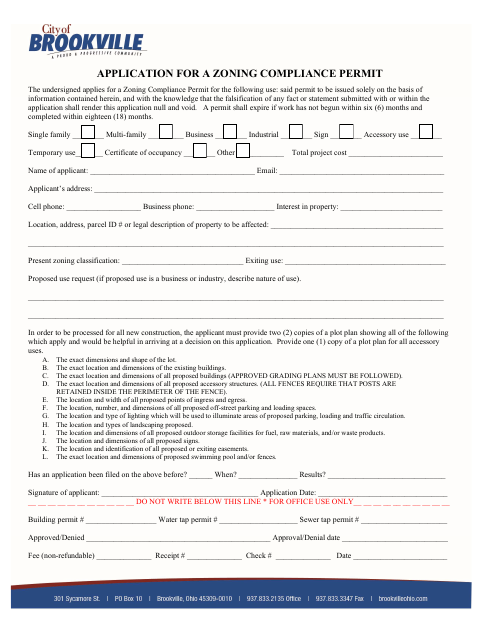 First page of the Application for a Zoning Compliance Permit