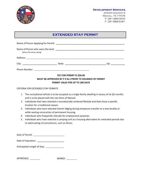 First page of the Extended Stay Permit