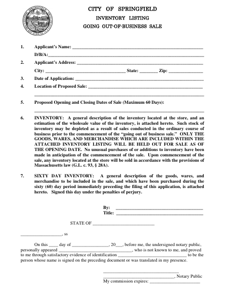 First page of the Going Out-of-Business Sale Inventory Listing