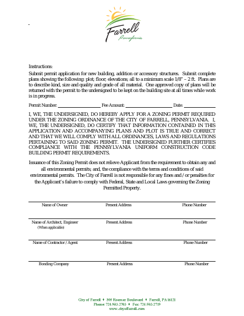 First page of the Zoning Permit Application