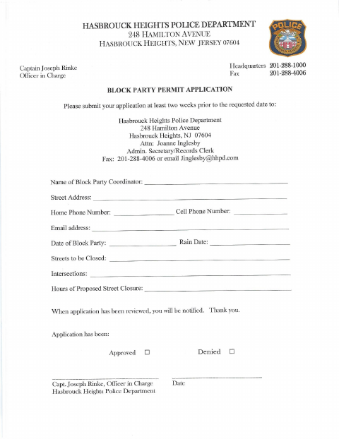 First page of the Block Party Permit Application