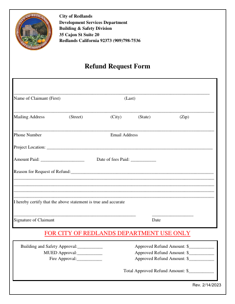 First page of the Refund Request Form