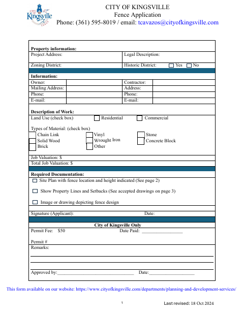 First page of the Fence Application