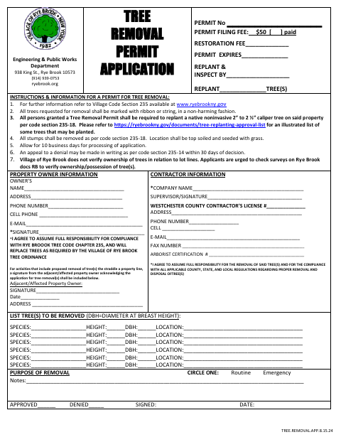 First page of the Tree Removal Permit Application