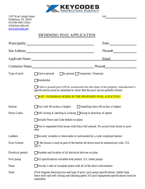First page of the Swimming Pool Application