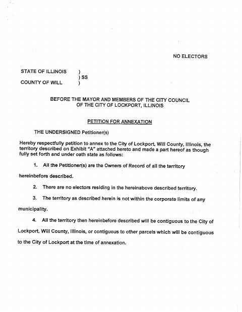 First page of the Petition to Annex No Electors