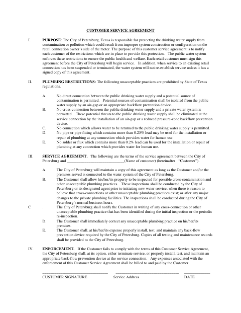 First page of the Customer Service Agreement