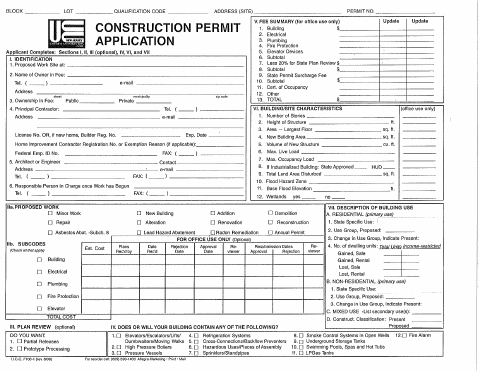 First page of the Construction Permit Application