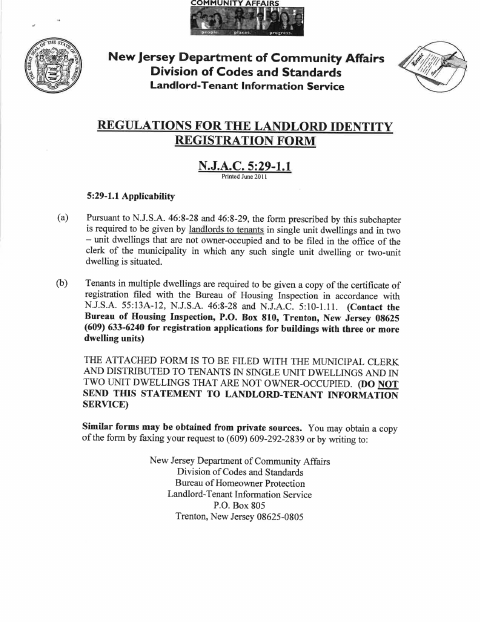 First page of the Landlord Identity Registration Form