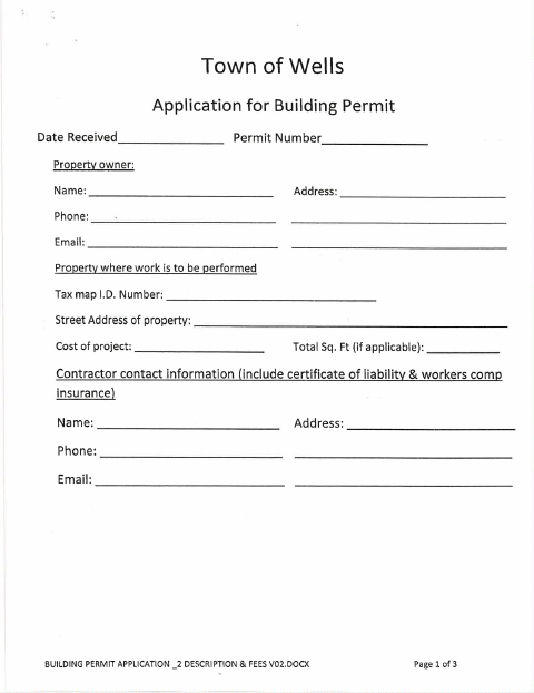 First page of the Building Permit Application