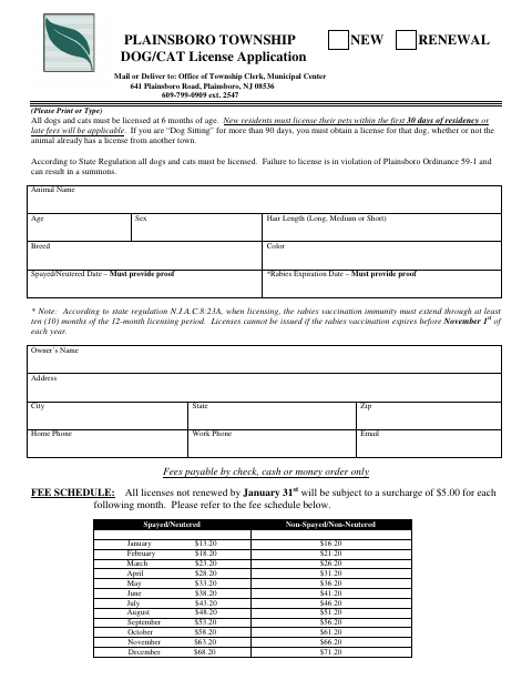 First page of the Animal License Application