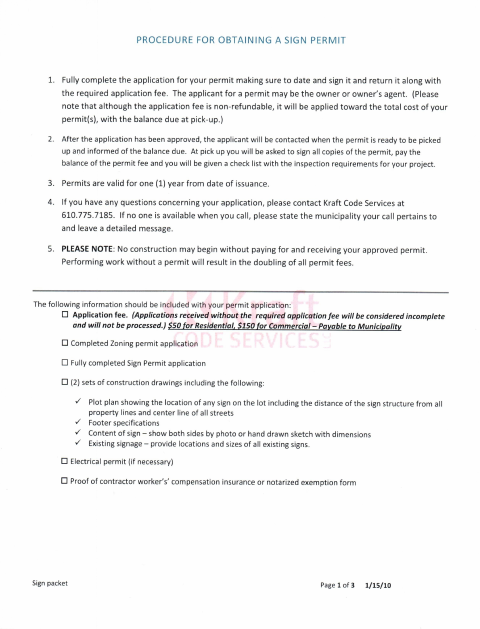 First page of the Sign Permit Application