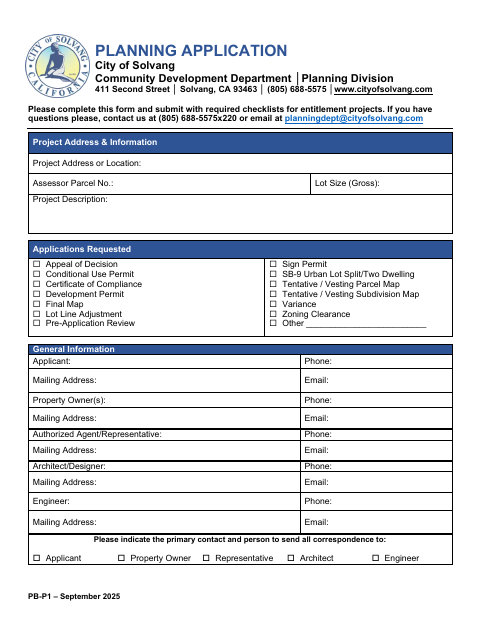 First page of the Planning Application (Entitlements)