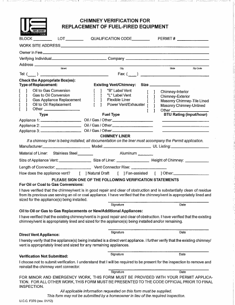 First page of the Chimney Verification for Replacement of Fuel-Fired Equipment