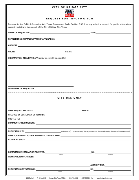First page of the Request For Information