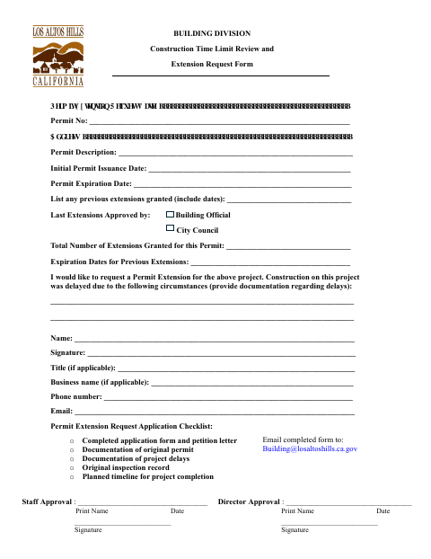 First page of the Construction Time Limit Review and Extension Request Form