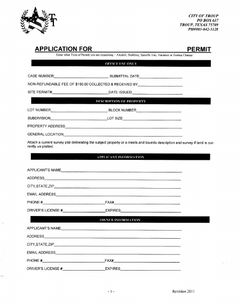 First page of the Application for Permits