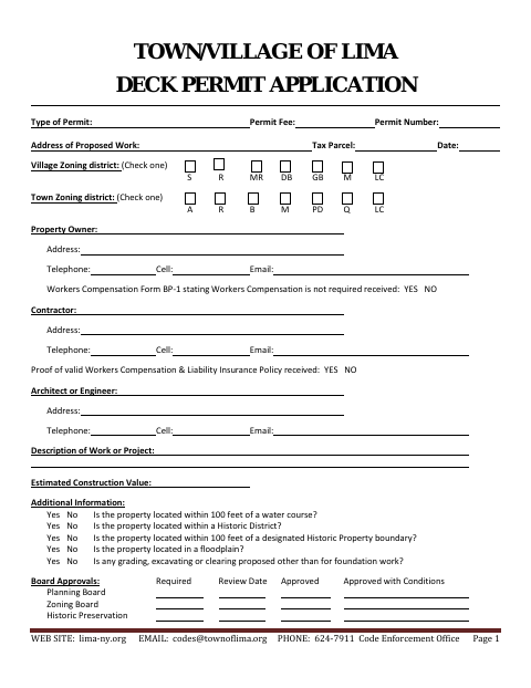 First page of the Deck Permit Application