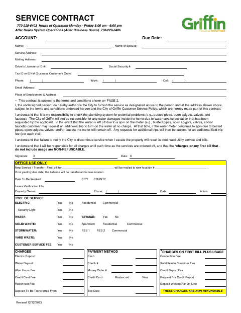 First page of the Service Contract