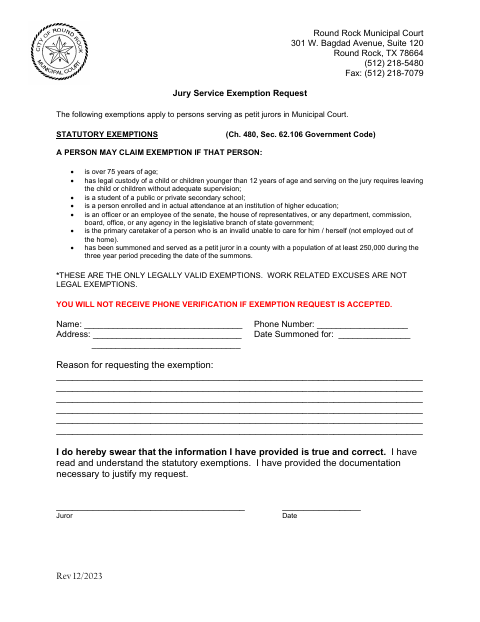First page of the Jury Service Exemption Request