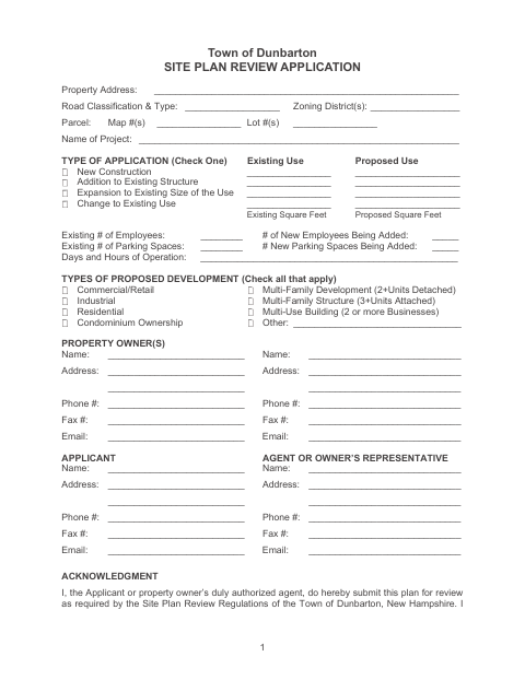 First page of the Site Plan Review Application