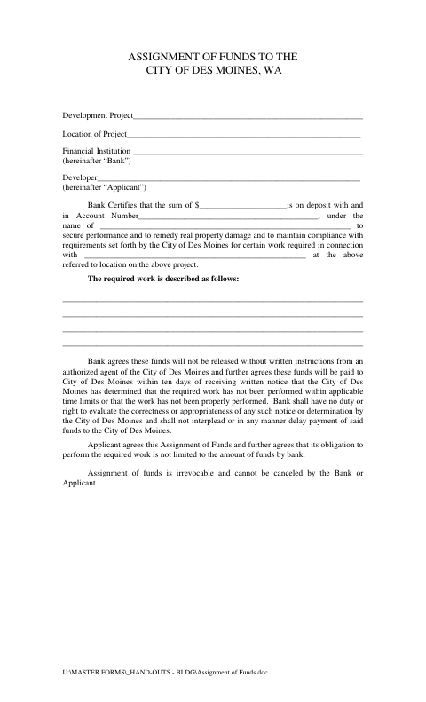 First page of the Assignment Of Funds