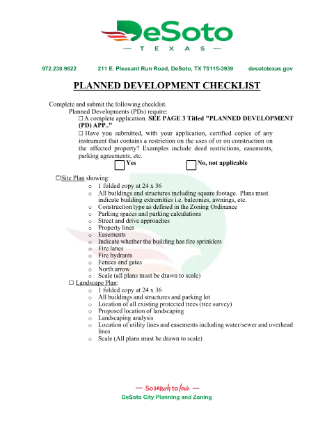 First page of the Planned Development Checklist