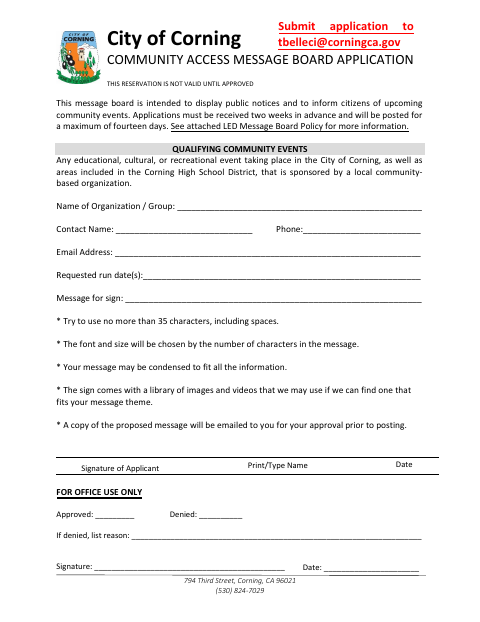 First page of the Community Access Message Board Application