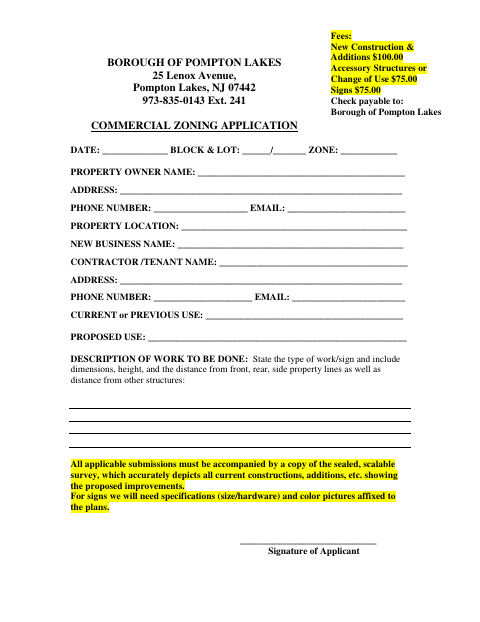 First page of the Commercial Zoning Application
