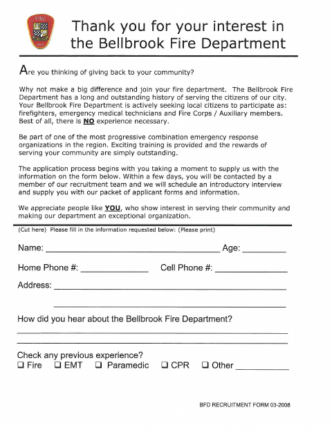 First page of the Interested Applicant Form