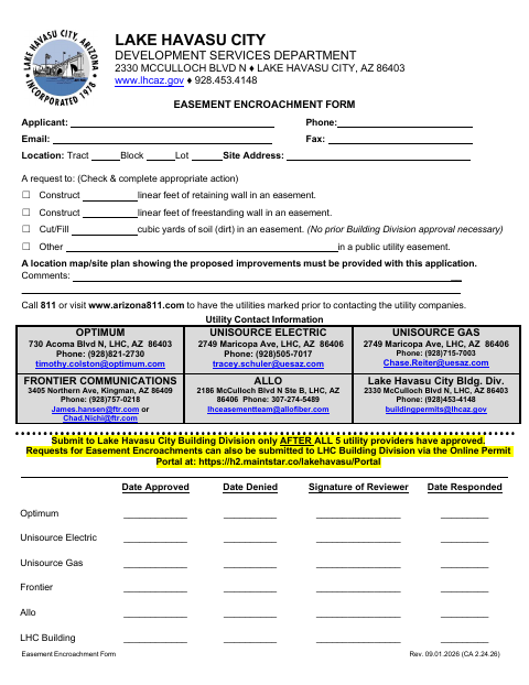 First page of the Easement Encroachment Form