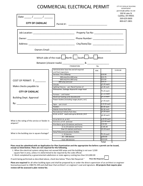 First page of the Commercial Electrical Permit Application