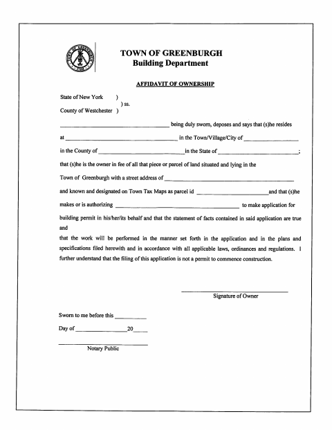 First page of the Affidavit of Ownership