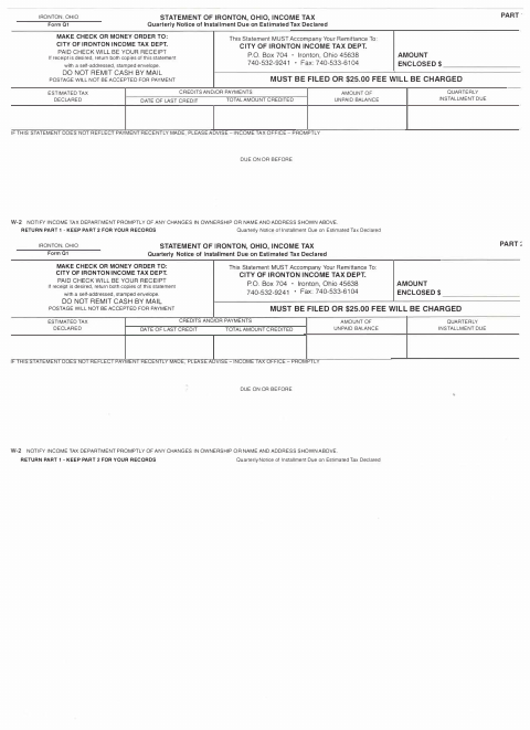 First page of the Quarterly Notice of Installment Due on Estimated Tax Declared