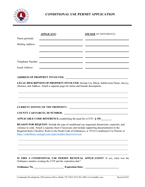 First page of the Conditional Use Permit Application