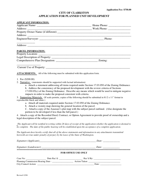 First page of the Application for Planned Unit Development