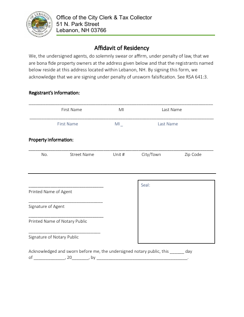 First page of the Affidavit of Residency
