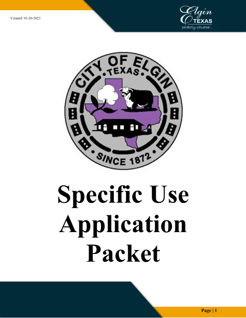 First page of the Specific Use Application Packet